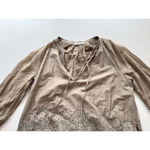 HANA SAN Ornella Olive Green Cotton Voile Eyelet Tunic Blouse, Size 38/S - Picture 7 of 16